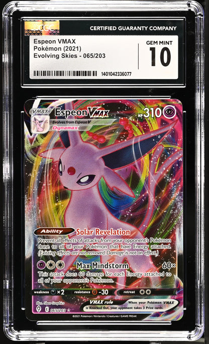 2021 Pokémon Evolving Skies Espeon VMAX 065/203 Holo Card CGC GEM MINT 10